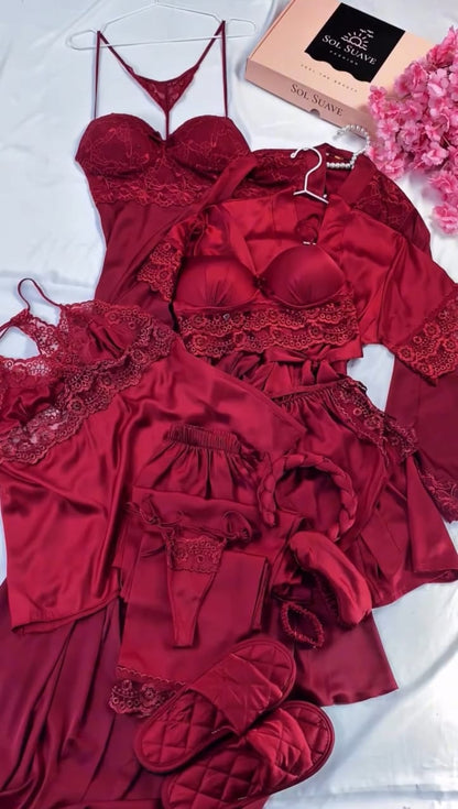 6-in-1 Satin Nightwear – Every Night, a New Look Soft. Stylish.All in One Set.